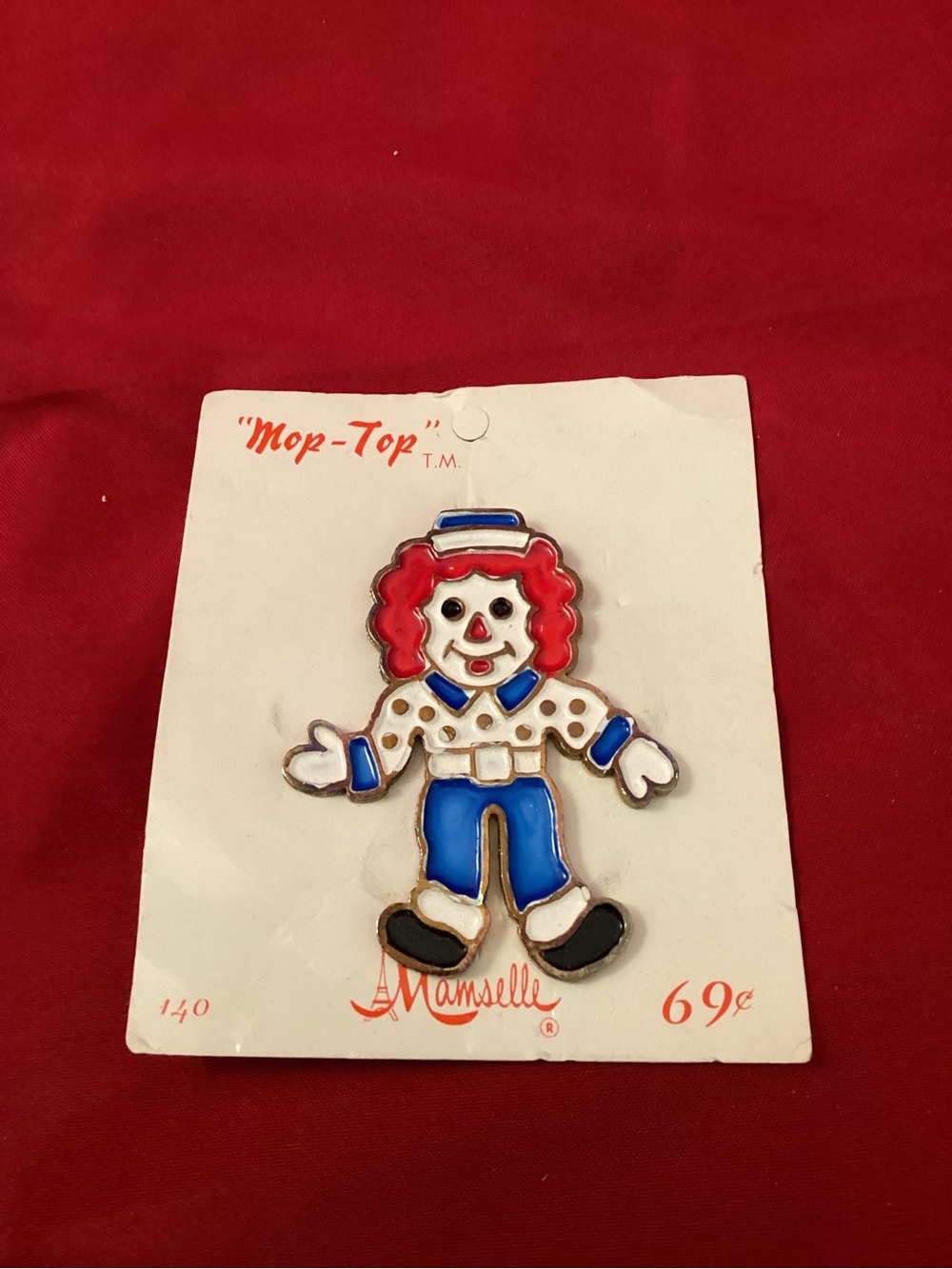 Mamselle Mop-Top Red-Head Rag Doll Enamel Brooch